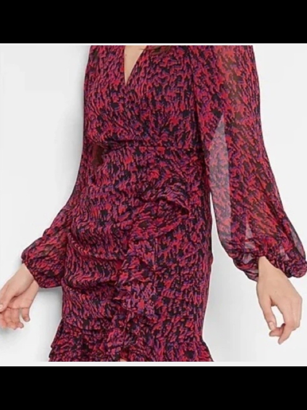 Express Abstract Print Long-Sleeve Wrap-Style Short Dress - M
